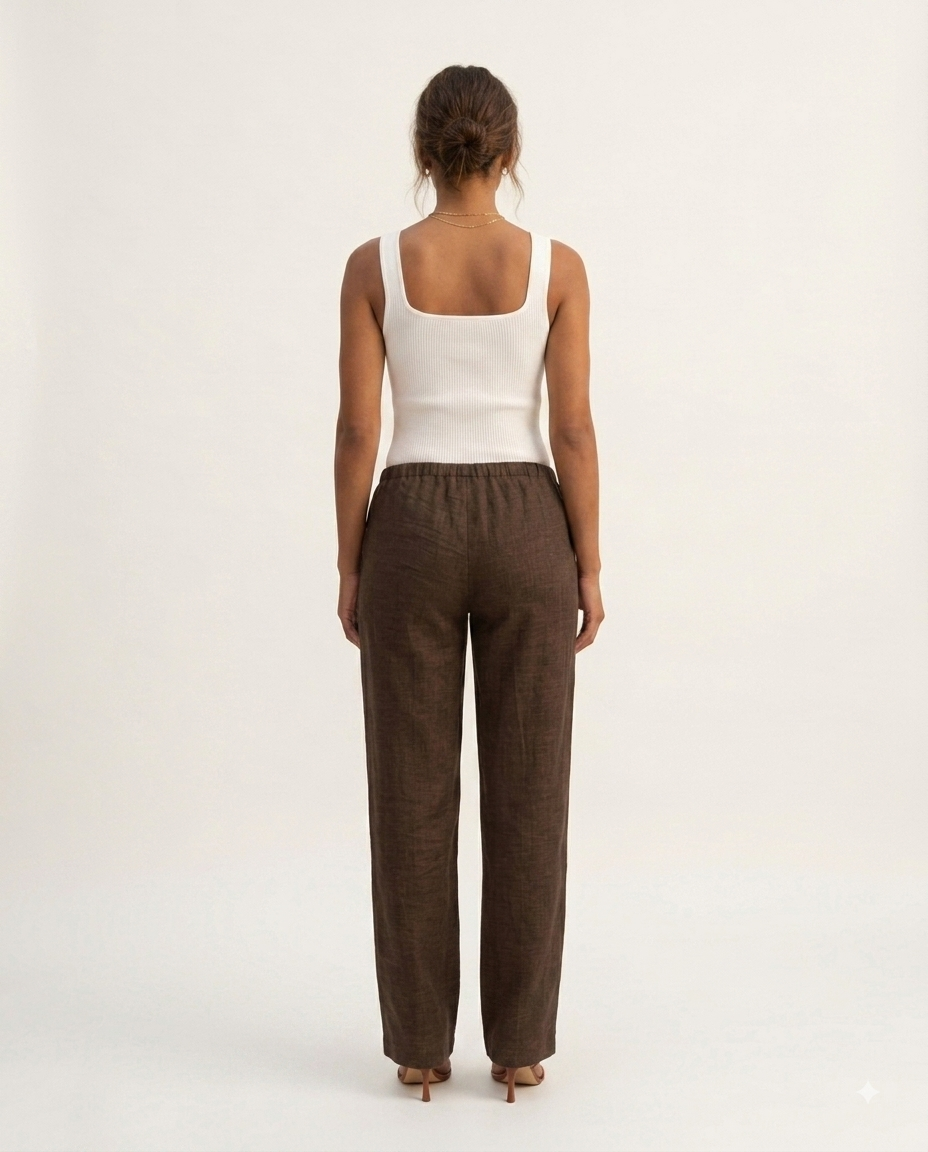 Espresso wide leg trousers for tall women, back view